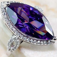 classic silver plated purple horse eye zircon ring personalized female engagement ring bride wedding jewelry valentines gift