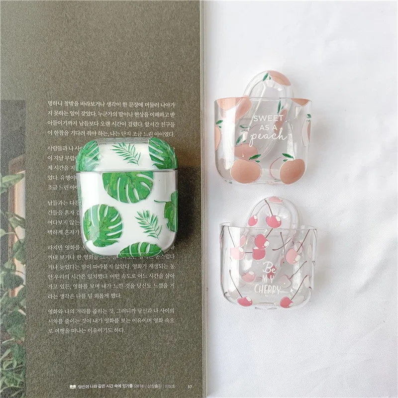 

Simple Peach Pattern Case for AirPods 1 2 Wireless Bluetooth Earphone Sleeve Sheath Cover for AirPods Pro Transparent Soft Shell