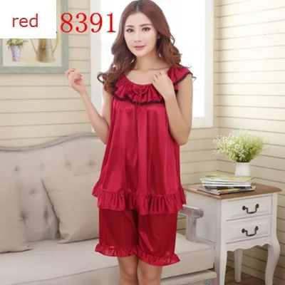 8391-red Новинка, женские летние пижамы и шорты, костюм большого размера, можно носить 100 кг, три вида воротников разных стилей S68 - Цвет: 8391-red