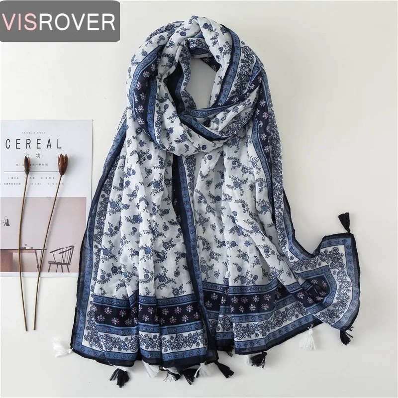 

Visrover Ethnic Style Tropical Beach Scarves Flower Big Shawl Floral Printing Scarf Hijab Women Scarfs With Tassel Wholesales