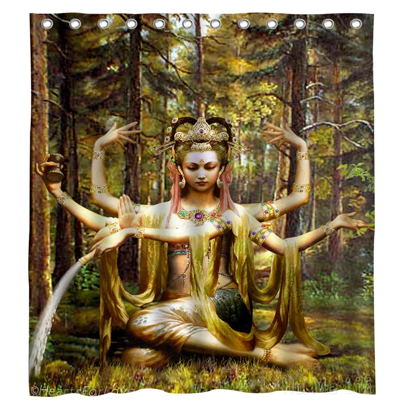 

Quan Yin Goddess Print Waterproof Fabric Shower Curtain For Bathroom Home Decor Covered Bathtub Liner Includes With Hooks