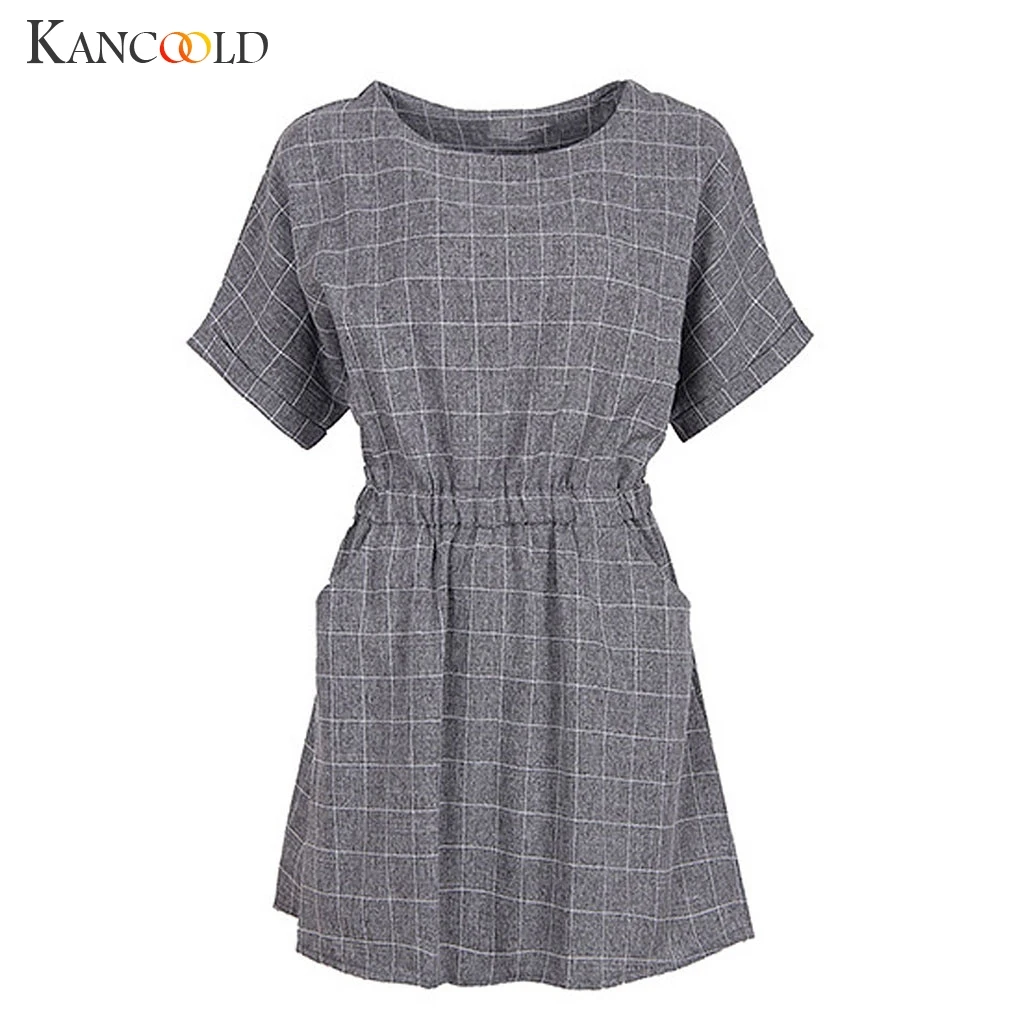 KANCOOLD платье модное женское одноцветное клетчатое свободное в талии с коротким