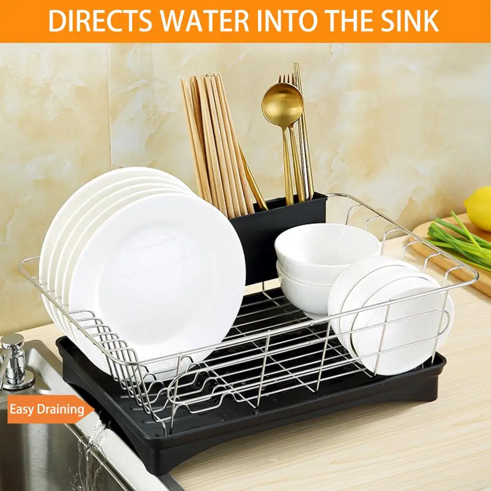 Сушилка для посуды 2 ярусная подставка из нержавеющей стали с держателем