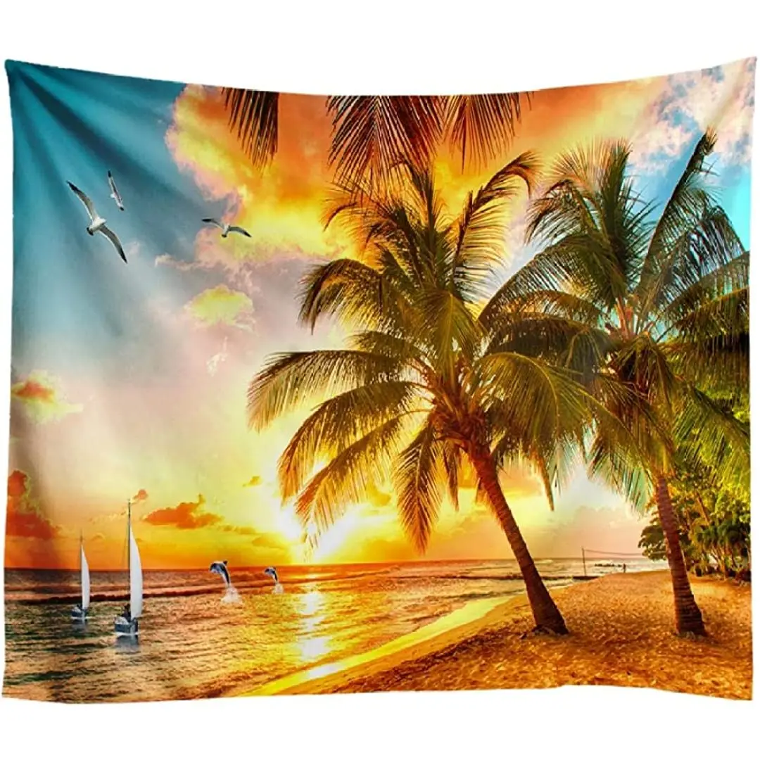 

Гобелен для спальни, украшение для девочек-подростков, Лесной гобелен, морское кокосовое дерево, настенные пляжные гобелены с принтом, Боль...