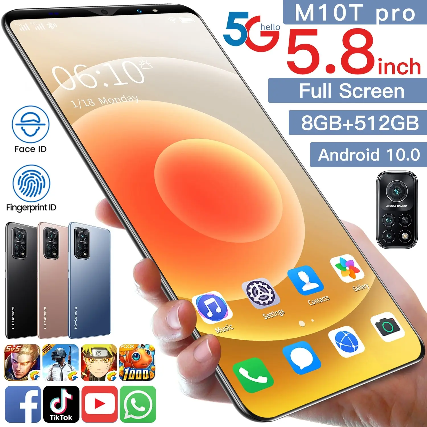 

M10t Pro Cheap Smart Phone 5.8 Inch Andriod 10.0 Dual Sim Face Id 8 Core 13+24mp 4800mah Cell Phone Mtk6763 Cell Phone