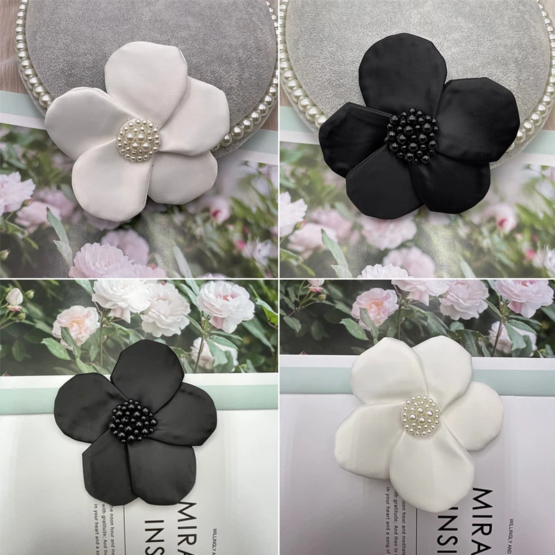 

1PC Handmade Corsage Beaded pearl satin corsage shoes flower pearl 5 petals flower garment sweater DIY Accessories