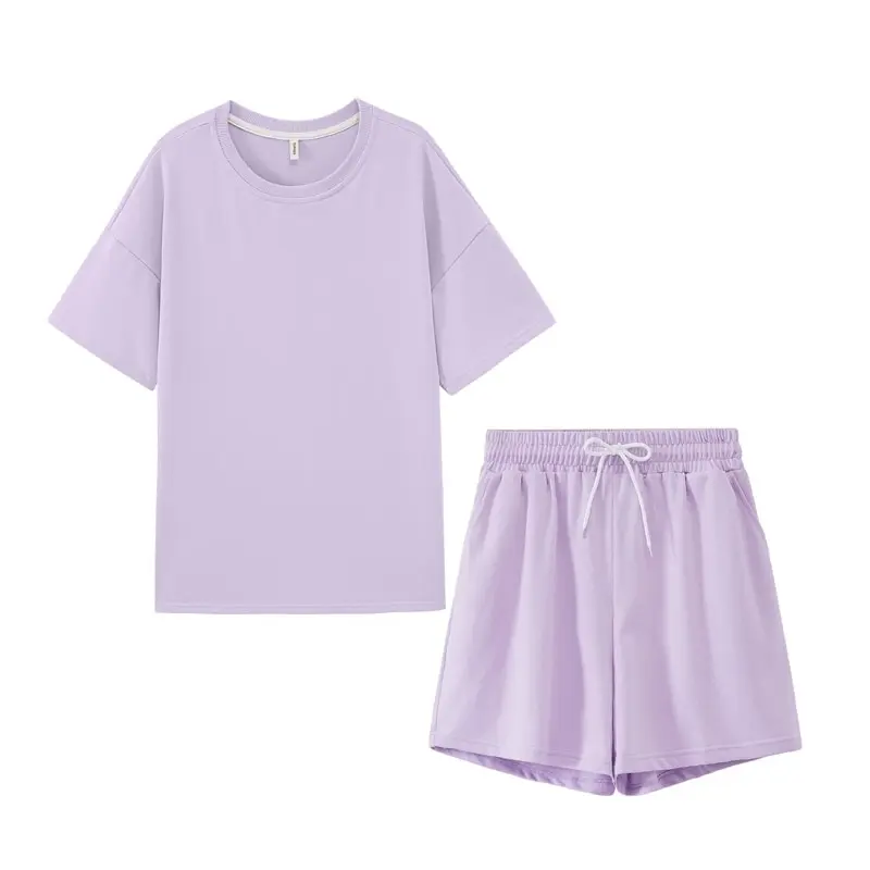 

summer tracksuits womens two peices set leisure outfits cotton oversized t-shirts high waist shorts candy color clothing