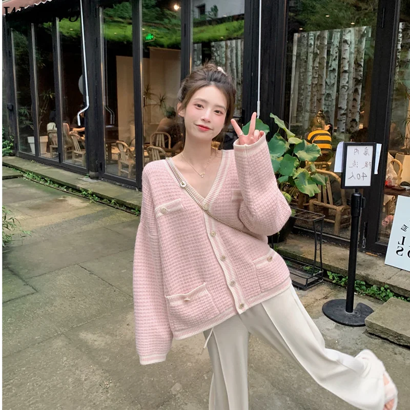 Woherb осенний шикарный кардиган женский свитер с V-образным вырезом пальто