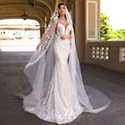 Женское свадебное платье с юбкой-годе, белое блестящее платье до пола с круглым вырезом, открытыми плечами и аппликацией, 2021