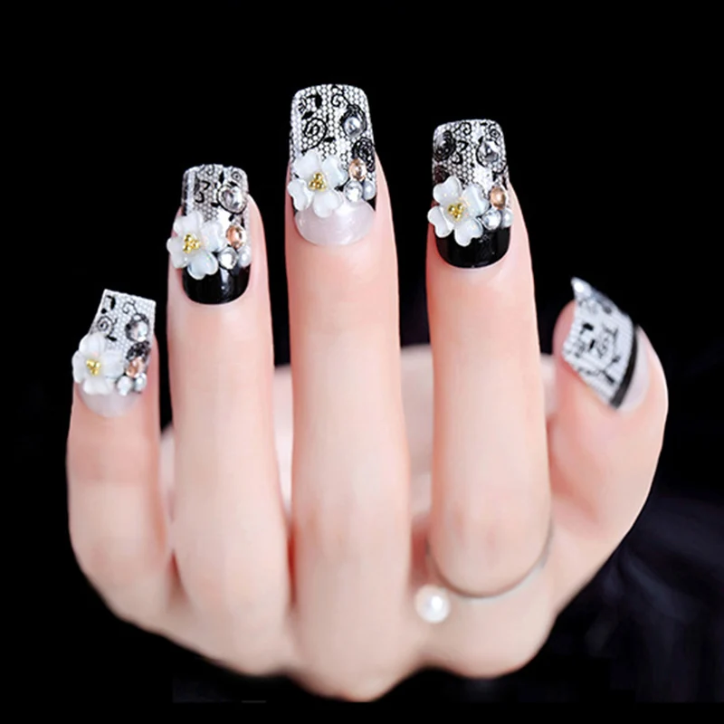 Наклейки для дизайна ногтей черные полые резные украшения Модные невесты