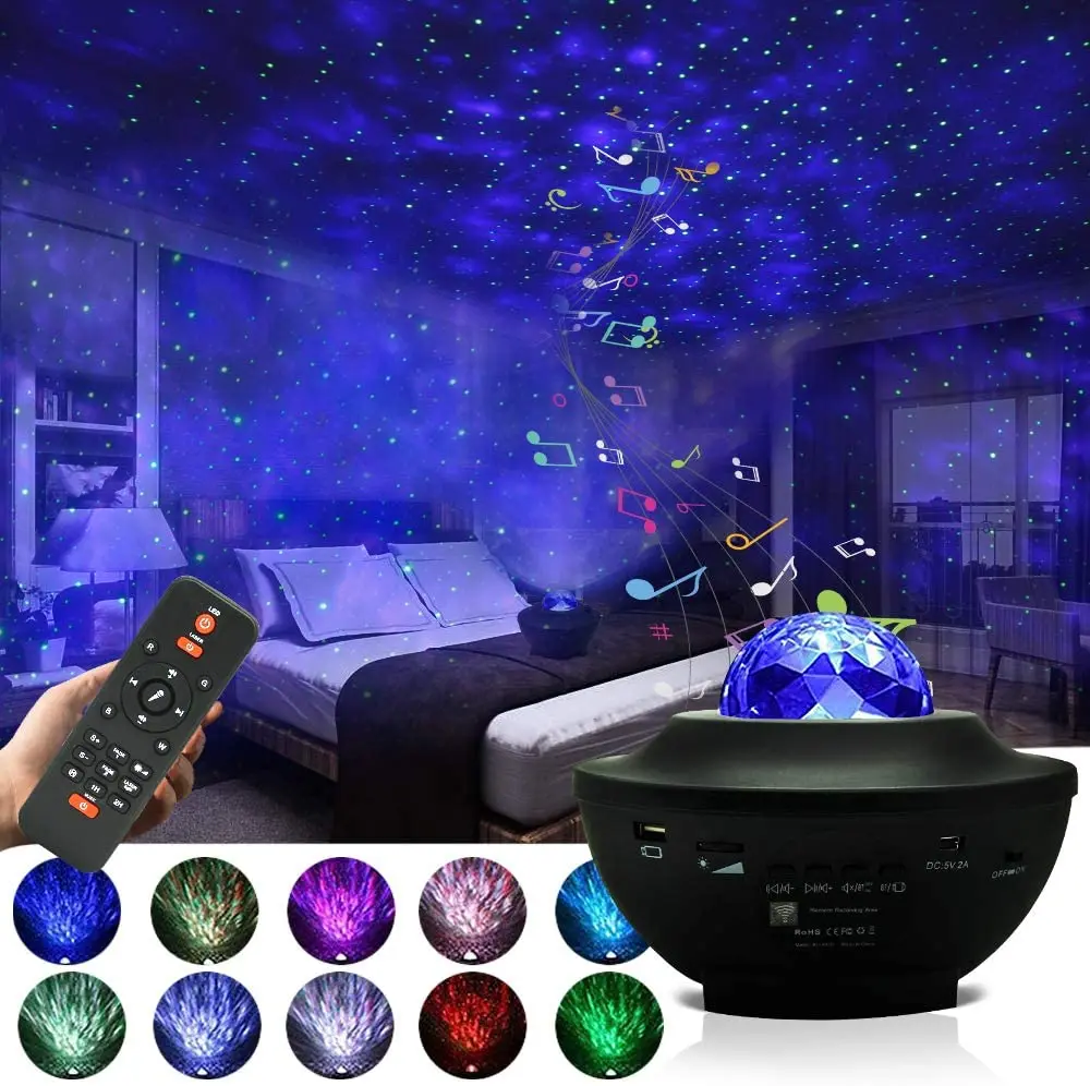 Bedside Galaxy Projector Night Lamp Universe Star Sky Projector Lamp Ocean Wave with Bluetooth Music Speaker For Kids Baby  Gift
