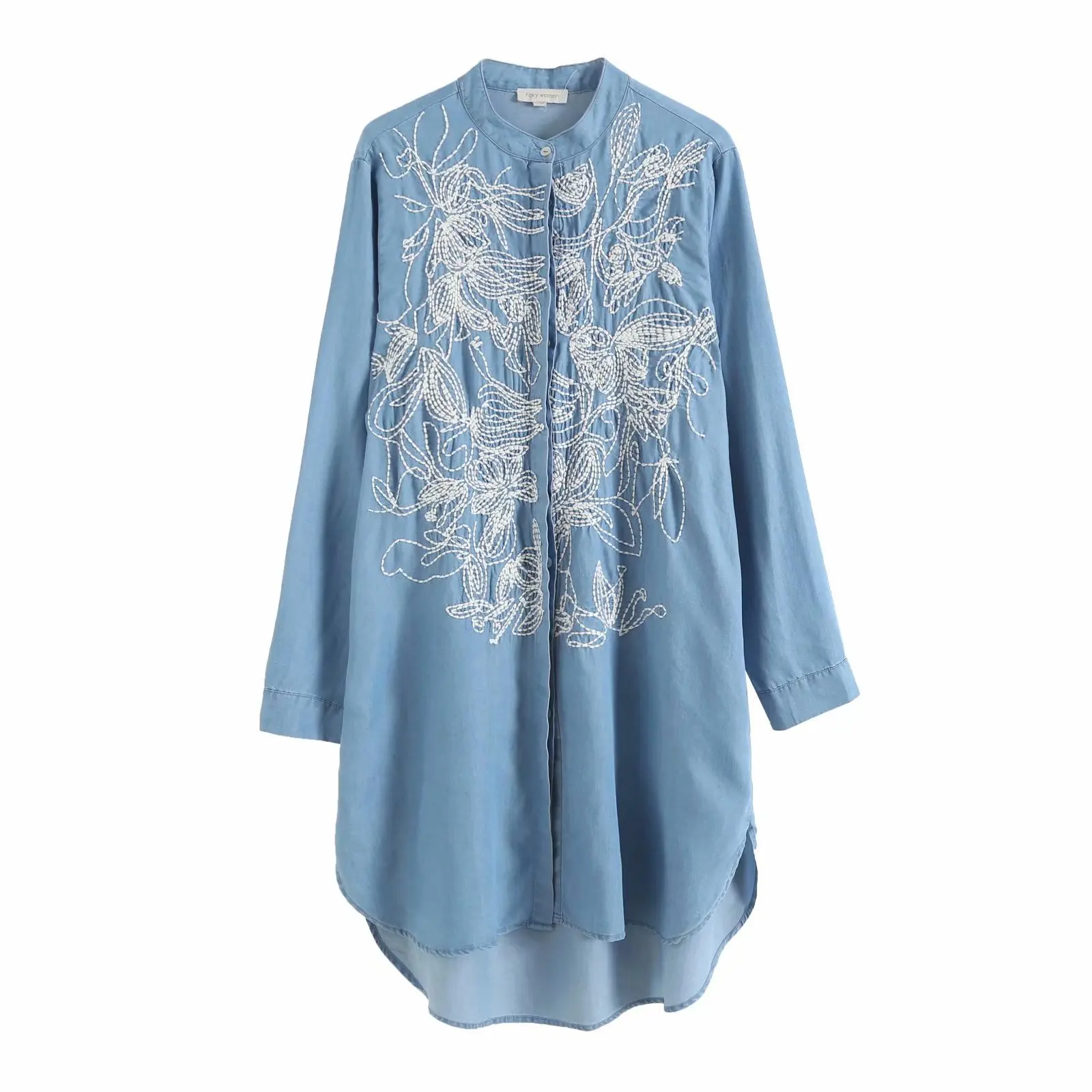 

Cowboy Women Tops Shirt 2021 Long Sleeve Round Neck Embroidery Loose Shirts Street Sling Button Casual Long Shirt Top Femme