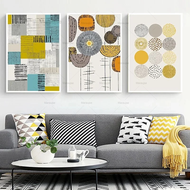 Абстрактная Геометрическая настенная Картина на холсте в скандинавском стиле