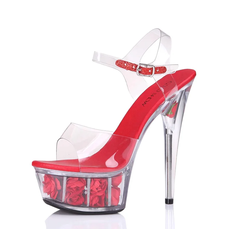 Женские босоножки с прозрачными стразами розовыми цветами водостойкие на очень