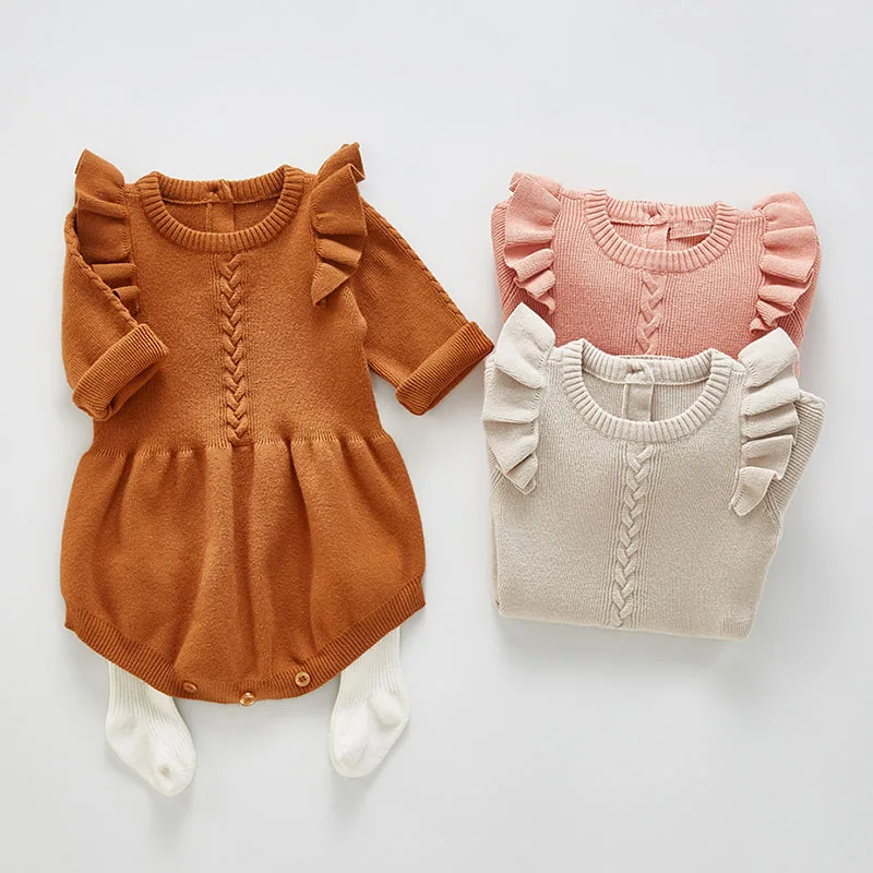 

Spring Baby Girls Long Sleeve Pure Color Rompers Jumpsuit Clothes Autumn Kids Baby Girl Knit Clothes Rompers 0-3Yrs