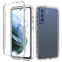 2 in 1 rugged armor transparent acrylic shockproof phone case for samsung galaxy s21 fe s20 ultra s10 plus pc tpu back cover