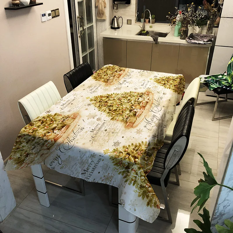 

Christmas Tree Tablecloth Waterproof Oil-proof Table Cloth Christmas Decorations For Home Printed Table Cover Elastic Tapete