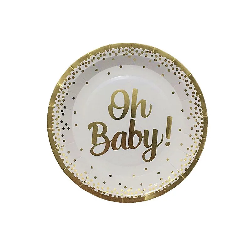 Золото одноразовая посуда с надписью Oh Baby бумажные тарелки для дня рождения