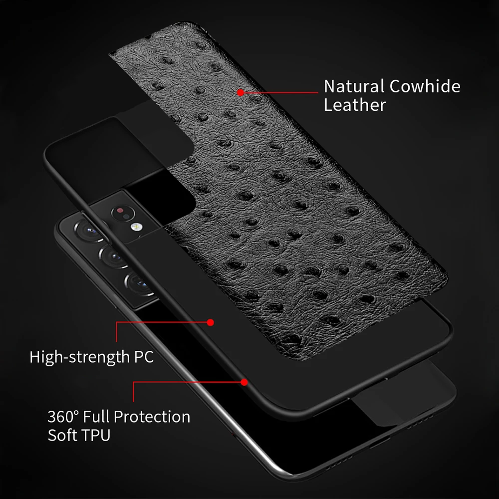 Чехол из натуральной кожи с текстурой страуса для Samsung Galaxy S21 S22 Ultra S20 FE S9 S10 Plus Note 20