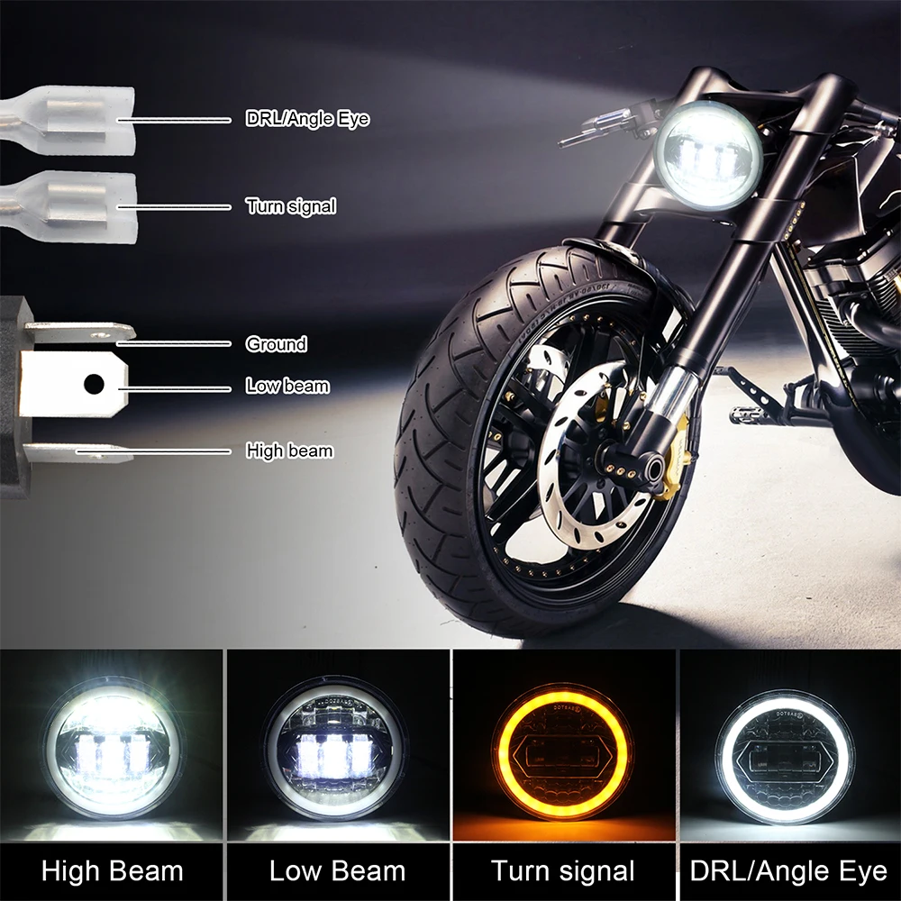 

1X 5.75" 5-3/4'' Round LED Headlight for Motorcycle High Low Beam DRL Moto Headlamp with H4 to H13 Adapter Cable Car Lamps Kit