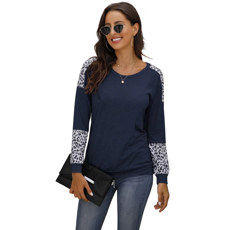 

Leopard Print Patchwork O Neck Long Sleeve T Shirt Women Personality Fashion Casual Loose Streetwear Tops Female Tee Shirts