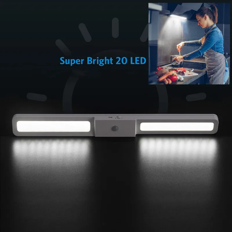 

USB Rechargeable Under Cabinet Light Wireless Motion Sensor Light 20 LED Wardrobe Closet Stairs Kitchen Sensor Night Light Lamp