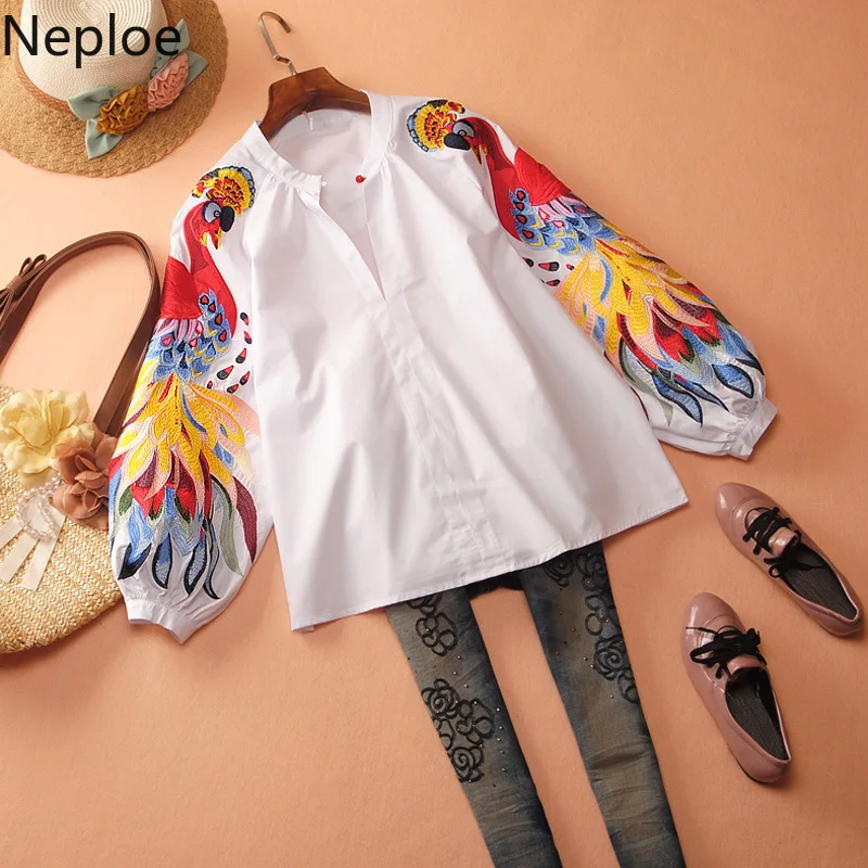 Neploe женские блузки с тяжелой вышивкой осень 2019 шикарные Блузы v образным вырезом