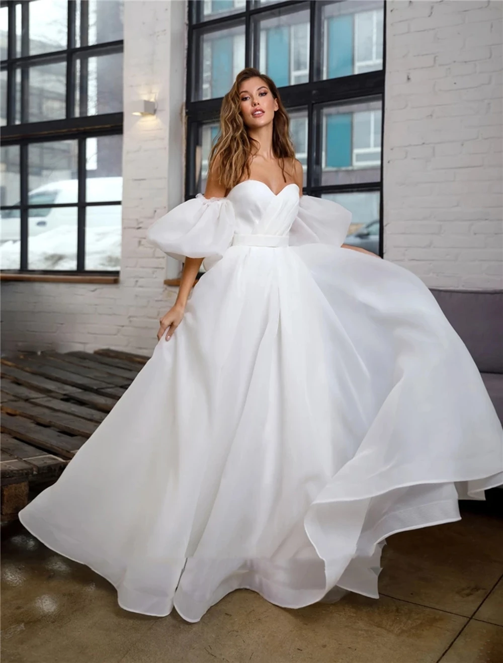 Sexy Organza Wedding Dresses 2022 For Women Detachable Puff Sleeves Elegant A-line Bride Dress Princess Gowns Vestido de Noiva