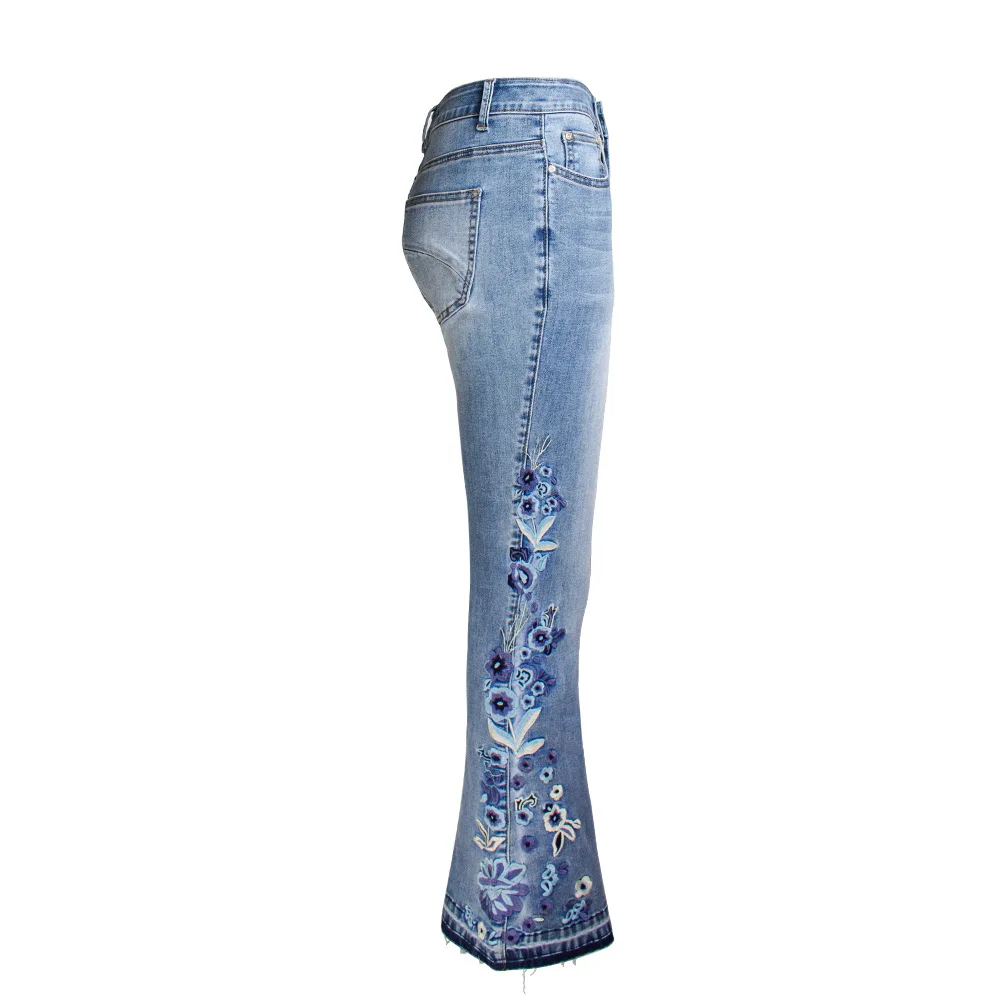 

European and American women's denim embroidered women's trousers