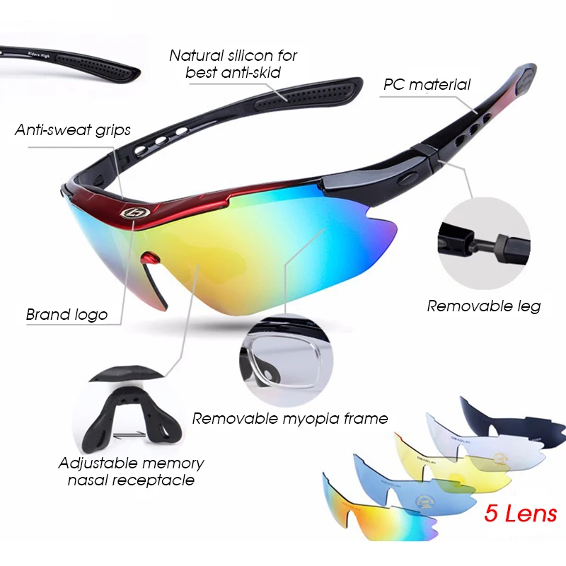 Поляризованные велосипедные очки для мужчин и женщин с 5 сменными линзами сумка