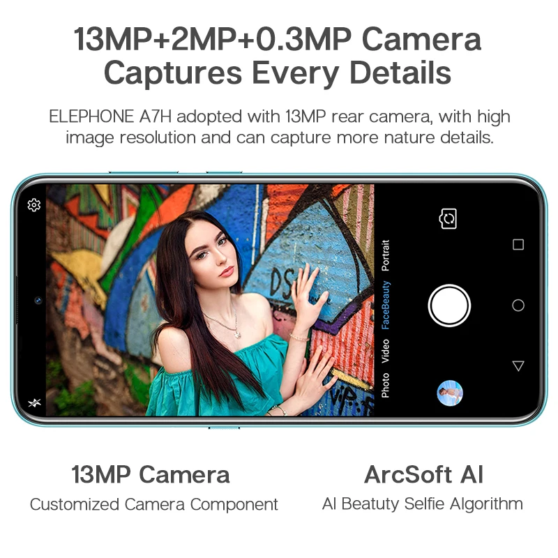 ELEPHONE A7H смартфон Helio P23 Octa Core 4 Гб 64 6 &quotЭкран 13MP тройной камеры заднего Android 9 0