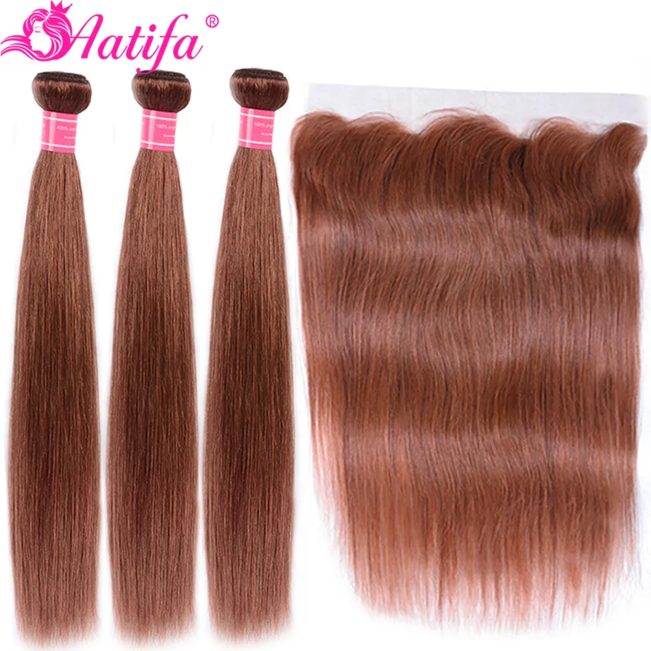Aatifa предварительно окрашенные бразильские прямые пучки волос с фронтальной Remy