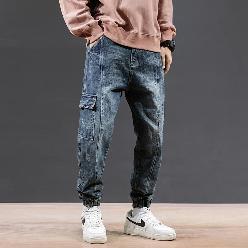 VODOF мужские повседневные хлопковые джинсовые брюки с большим количеством