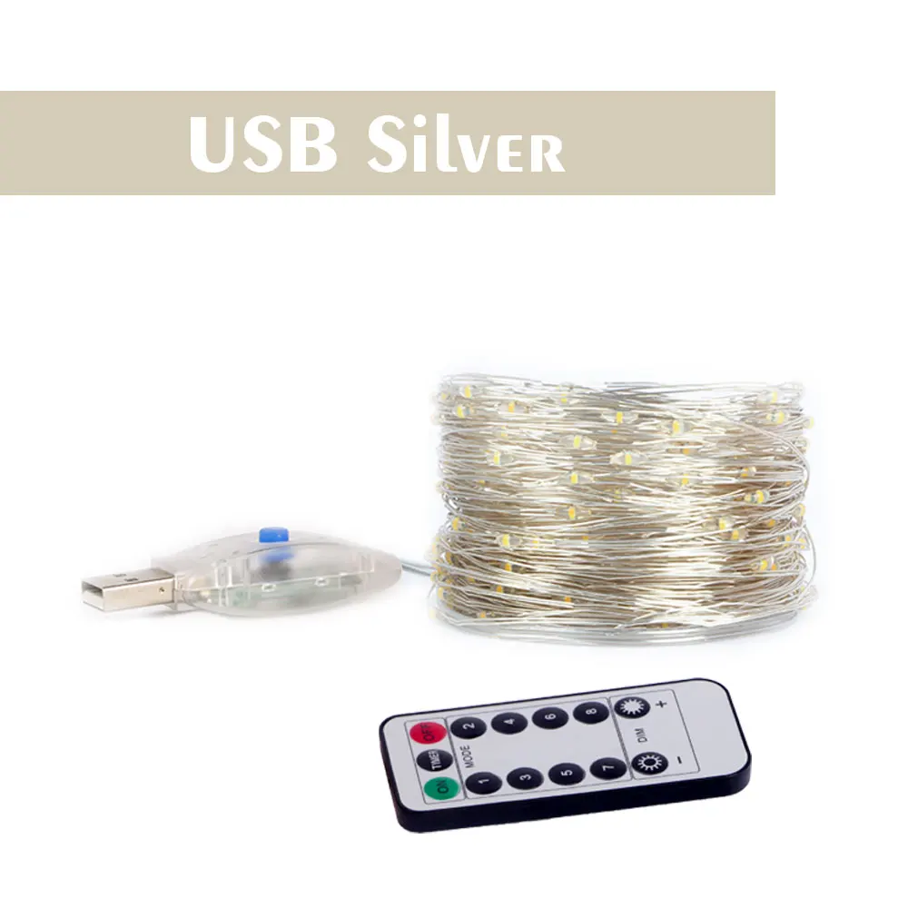 

Светодиодная гирлянда Рождественская гирлянда с батарейным питанием USB Дистанционная гирлянда из медной проволоки Светодиодная лампа для декора свадебной вечеринки 10 м 20 м