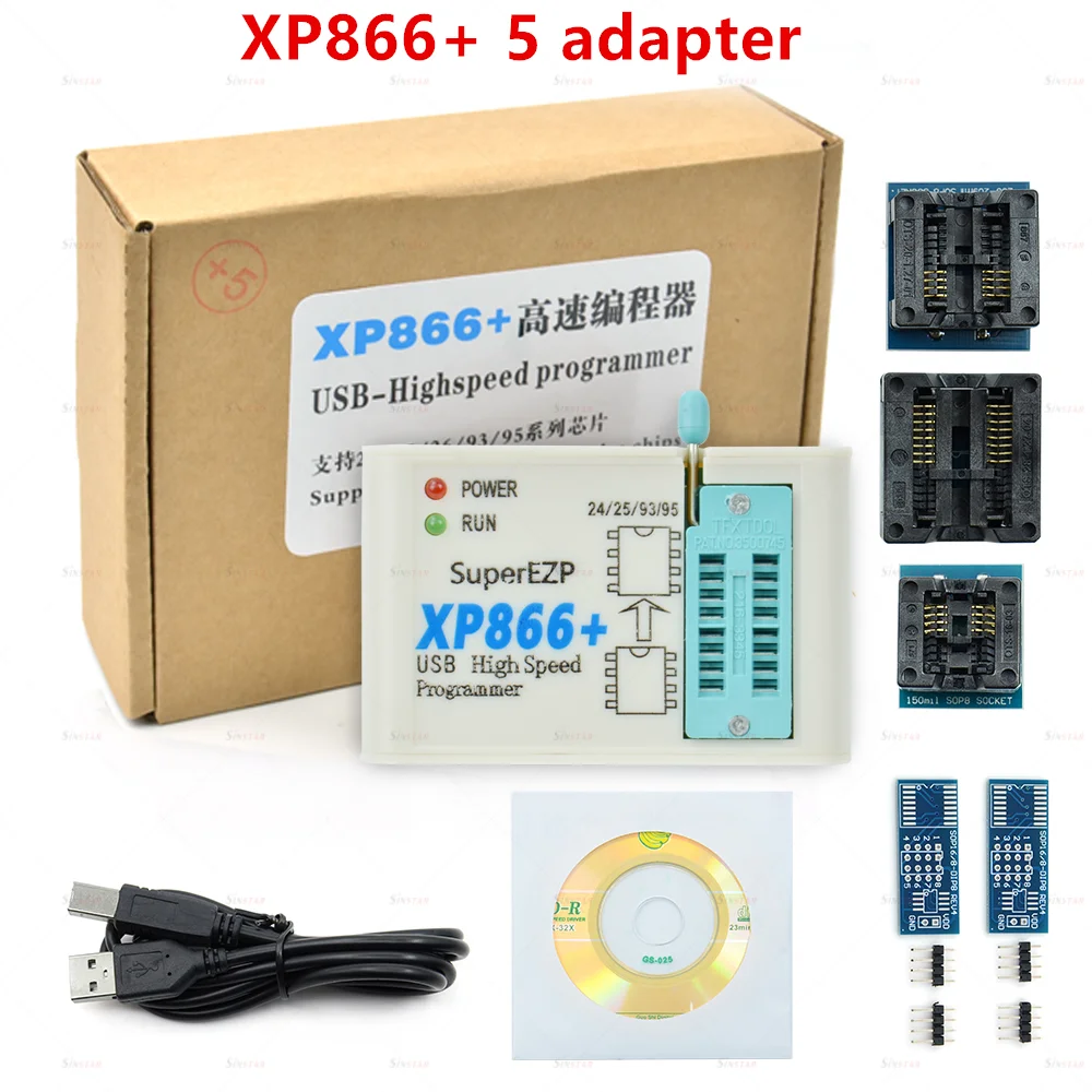 

XP866 USB SPI Programmer+ 5Adapter Sop8/16 Support 24 25 93 95 EEPROM Flash Bios Minipro Faster Than EZP2019/EZP2023 Programming