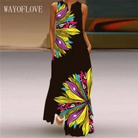 wayoflove 2021 fashion flower print summer dress black elegant casual plus size dresses woman sleeveless beach long dress women