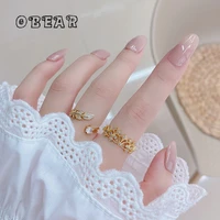 obear 14k real gold plated japanese crystal crown feather adjustable ring women sweet romantic travel jewelry accessories