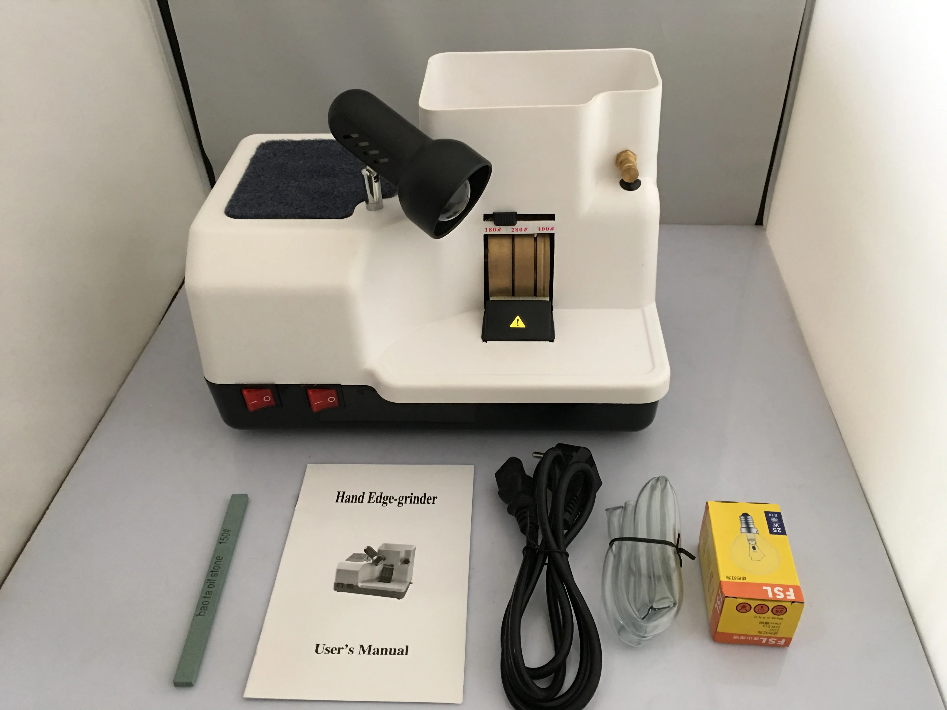 

CP-6A Glasses equipment , Optical Hand Edger, three wheels Manual Lens Grinder polishing machine , AC motor And LED lighting