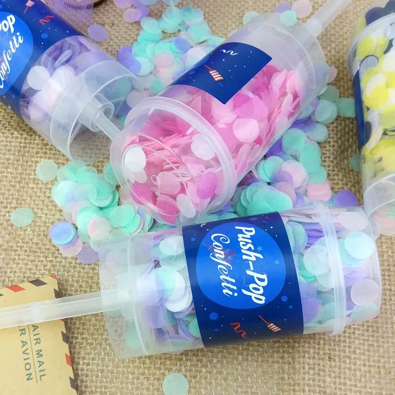 10 teile/satz Push Pop Konfetti Poppers für Hochzeit Glücklich Geburtstag Junge Blau Rosa Papier Meerjungfrau Confetti Party Dekoration