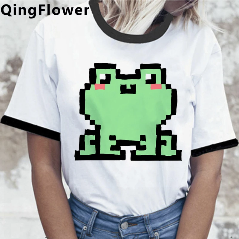 

Женская летняя футболка в стиле Харадзюку, белая футболка с принтом лягушки