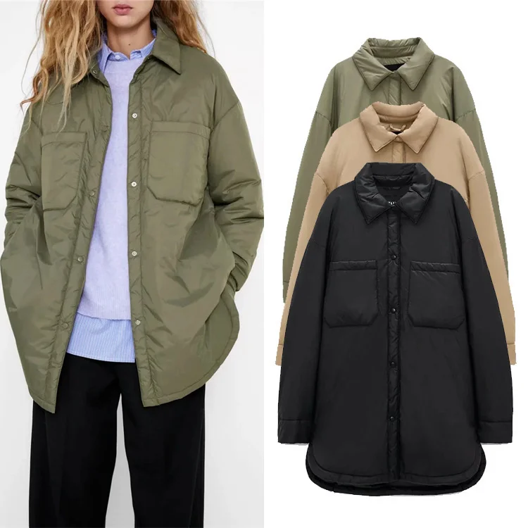 

Women's clothing autumn and winter 2021 new lightweight cotton padded jacket loose medium length shirt down cotton padded jacket