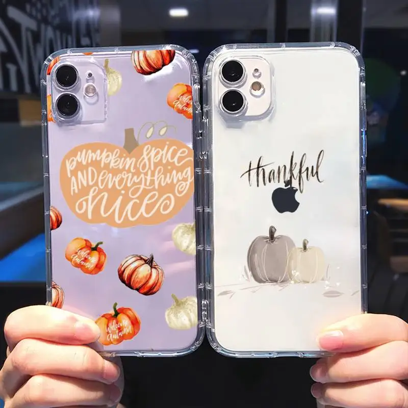 

Pumpkin Happy Autumn leaf Phone Case For iphone 13 12 11 8 7 plus mini x xs xr pro max Transparent soft