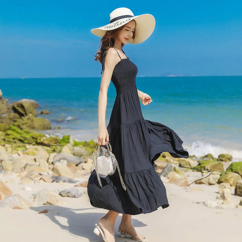 Женское пляжное платье черное повседневное с открытой спинкой в стиле пэчворк