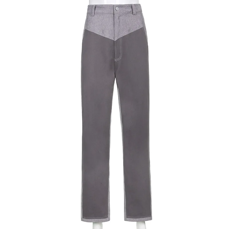 

Patchwork Brown Corduroy Pants For Women Vintage Retro Streetwear Sweatpants Harajuku High Waisted Baggy Pants PA52430