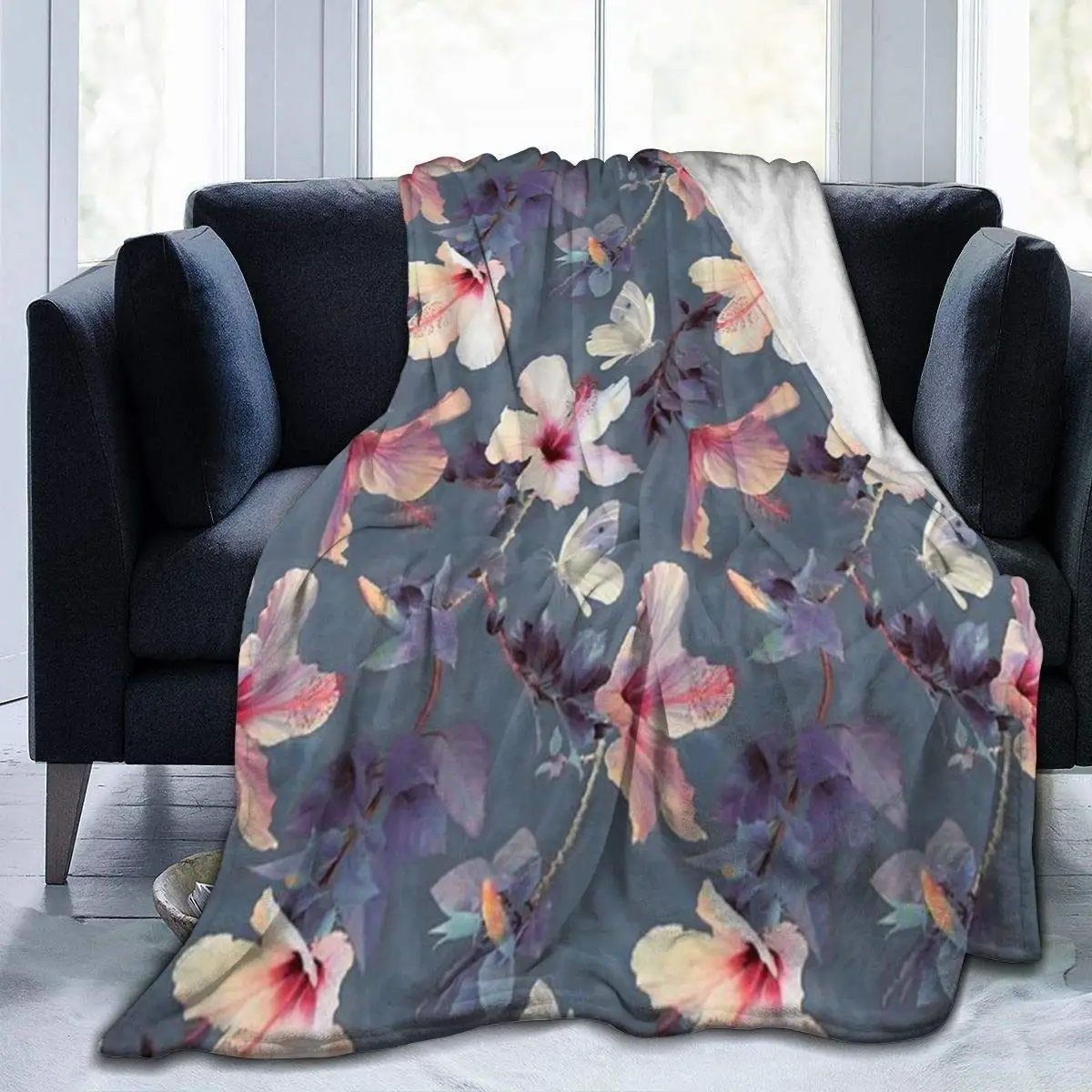 

Pink Purple Flowers Soft Throw Blankets for Couch Cozy Lightweight Decorative Blankets for Bed