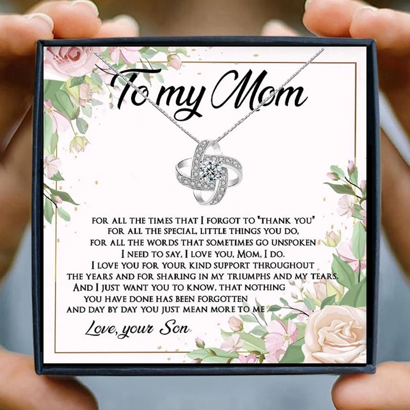 

To My Mom Necklace from Son Crystal Knot Pendant Necklace Women Mother Gift Heart Necklaces To Mom Birthday Christmas Jewellry