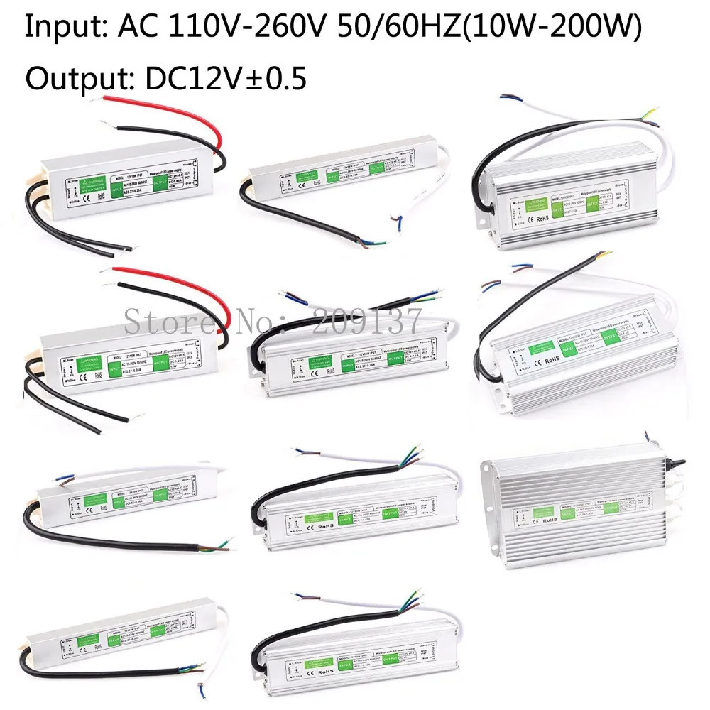 

DC12V 10w 15W 20W 30W 36W 50W 60W 80W 100W 150w 200w Waterproof Electronic Driver Outdoor Power Supply Led Strip Transformer