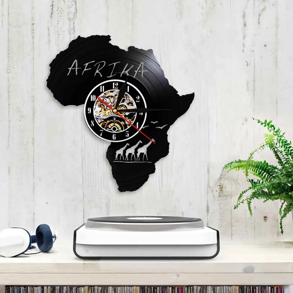 Африканские животные Жираф виниловые настенные часы современное искусство