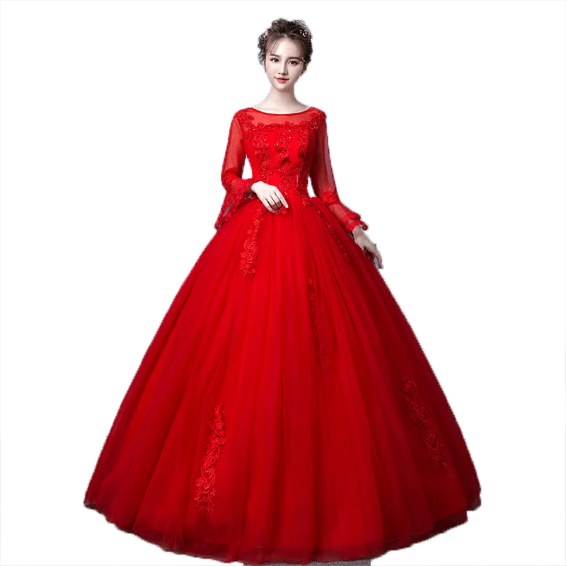 Женское свадебное платье It's yiiya красное с длинным рукавом и шнуровкой на лето |