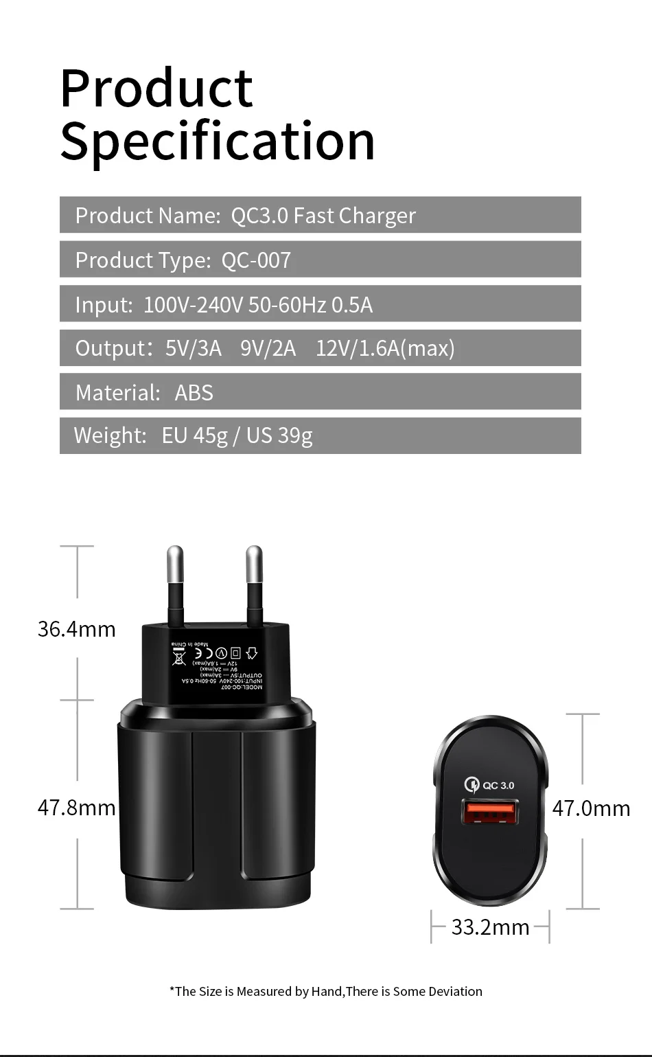 ROCK Quick Charge QC3.0 USB US EU Fast Charger Universal mobile phone charger Wall USB Charger Adapter for iPhone Samsung Xiaomi